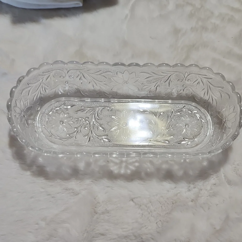 Elegant Clear Glass Floral Tray